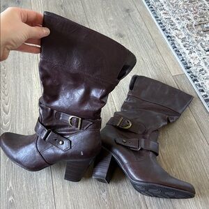 Brown Leather Buckle Boots